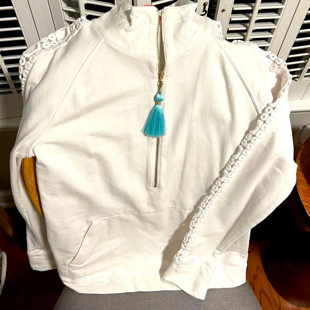 Lilly Pulitzer White Cotton 1/4 Zip Popover Size S